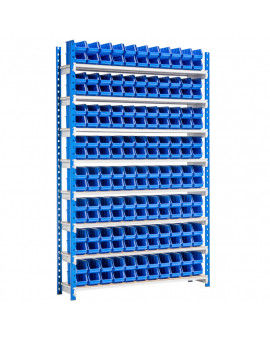 Rayonnage dynamique picking avec 176 bacs à bec plastique bleu de 200 x 100 x 100 mm element de depart